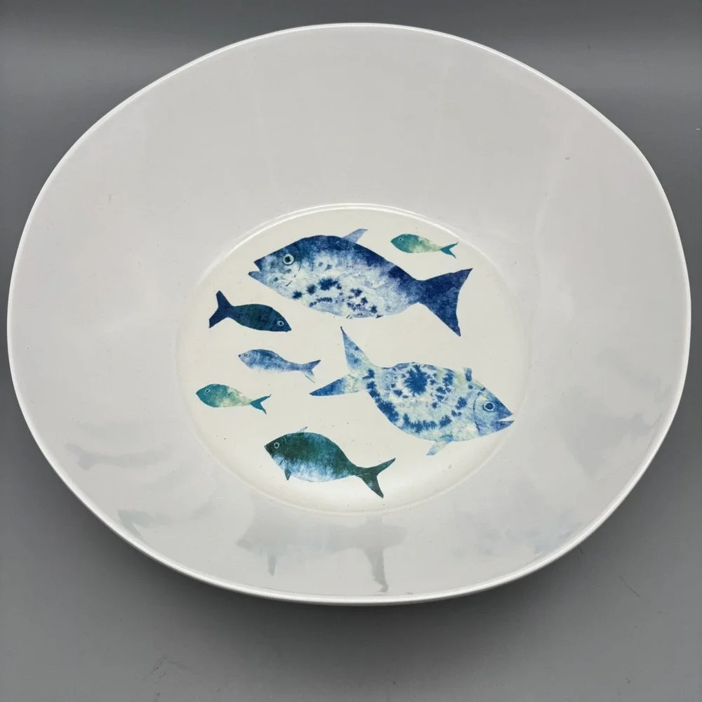 SIGRID OLSEN Fish Melamine Pasta Salad Bowl Green Teal Blue‎ 11.75
